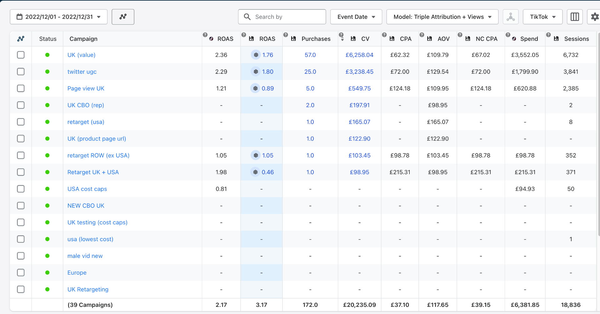 £20K TikTok CV — 3.17x ROAS (172 Purchases, Dec 2022)
